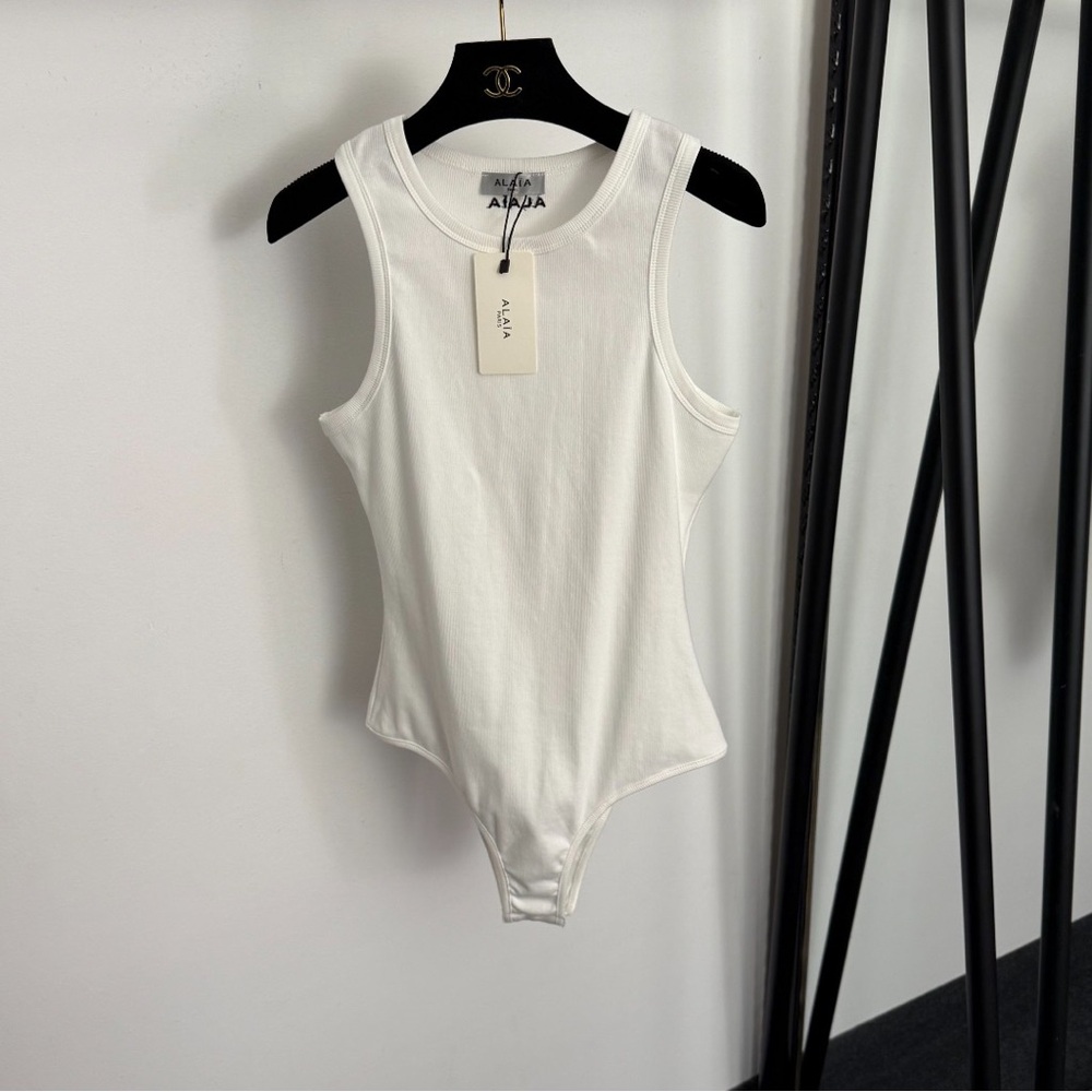 Alaia White Ribbed Tank Bodysuit